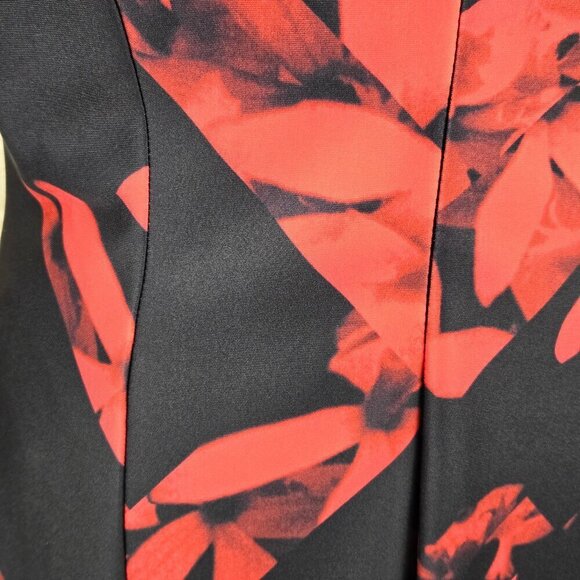 Karl Lagerfeld Sz 14 Black Red Floral Print Sheath Dress Sleeveless Ruched Front - Picture 10 of 14